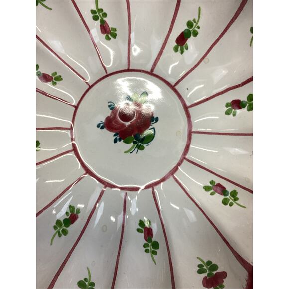 VINTAGE GMUNDNER KERAMIK AUSTRIA Rose Floral Streublumen Scalloped Bowl #040-2 - Picture 5 of 7